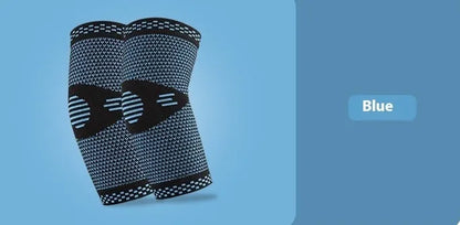 Knitted nylon elbow guard in black blue, black grey or skin colour, sizes S M L XL, single sports elbow pad
