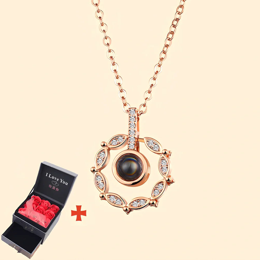 Tanabata Valentine's copper necklace in electroplated gold with grey paper gift box, 45cm chain length