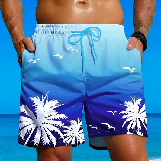 Men's loose fit swimming trunks in ethnic pattern with medium elastic waistband