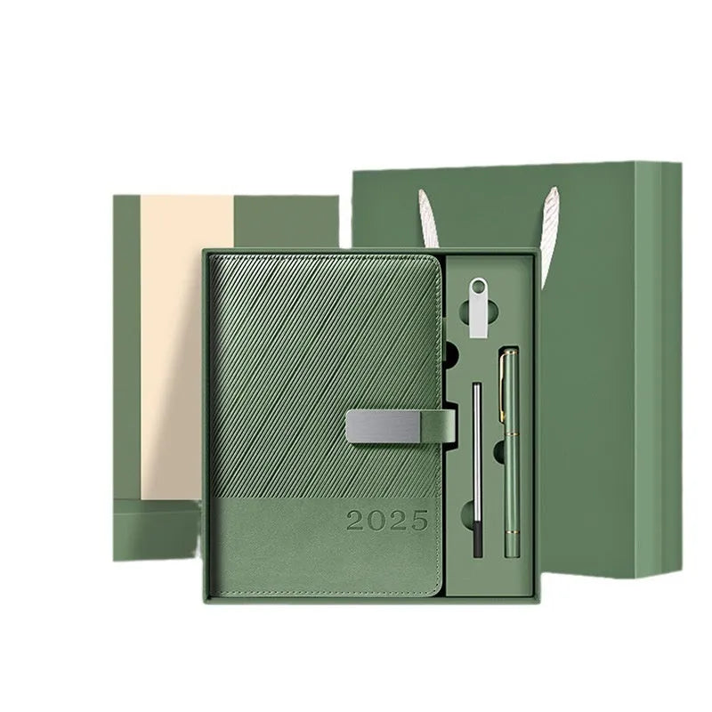 A5 striped PU leather notepad with 204 sheets of thickened paper in eight colour options