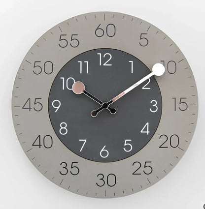 Round decorative wall clock with 30cm diameter in blue, green, grey, orange, red, or yellow colour options