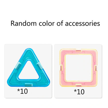 Magnetic building blocks in multiple colours arranged in geometric construction