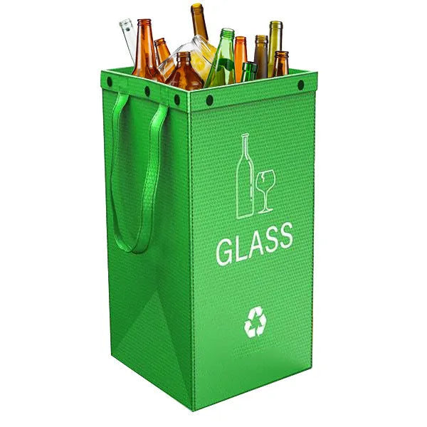 Handbag-style 40-litre garbage bin in blue, showing sorting compartments and 30x50x30cm dimensions