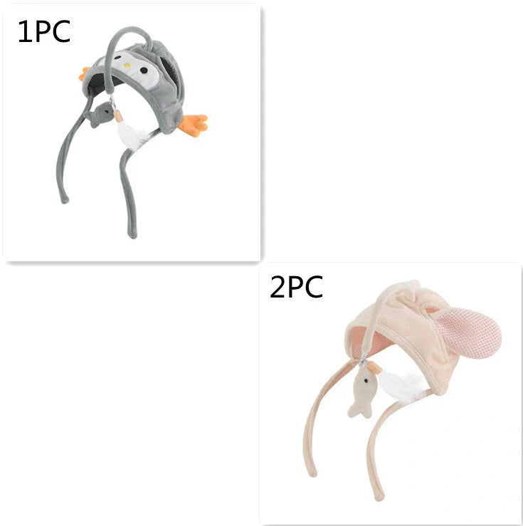 Adjustable head-wearing feather cat toy stick in various colors for indoor play