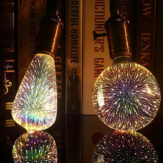 LED decorative bulb projecting 3D firework patterns with E27 socket fitting