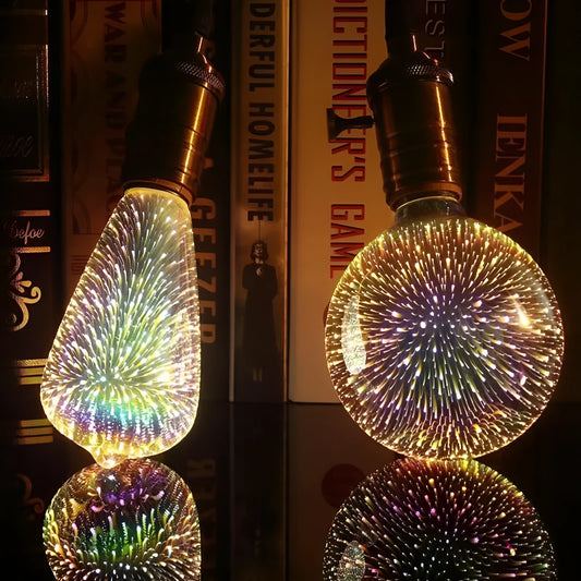 LED 3D firework decoration bulb projecting light patterns with E27 socket