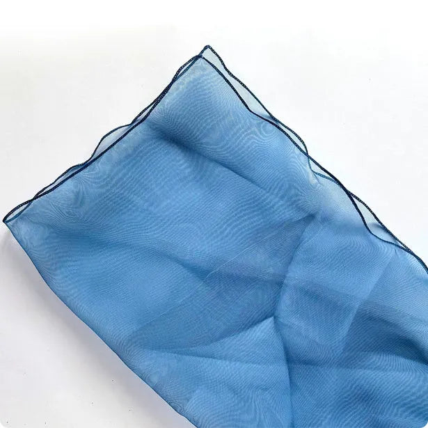 Silk floral wrapping fabric square with arabesque pattern in blue colour