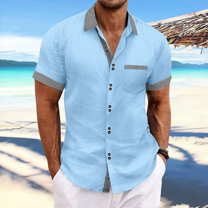 Men's slim fit striped casual shirt in pure cotton, shown on a hanger.