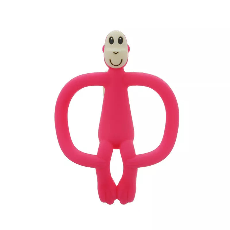 Food grade silicone banana teether toy for babies in yellow, pink, and blue