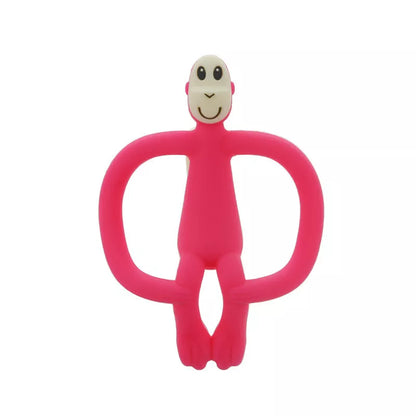 Food grade silicone banana teether toy for babies in yellow, pink, and blue