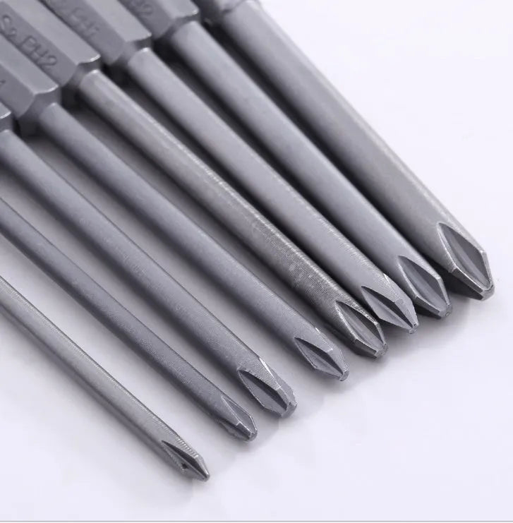 75mm Long Hex Cross Head Magnetic Screwdriver Bits Set of 8 for Electric Screwdrivers and Hand Tools made from S2 Alloy Steel with 1/4 Inch Hex Shank for Phillips Screws