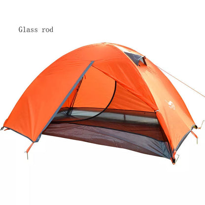 Double layer fiberglass 2-person waterproof camping tent with ventilating windows