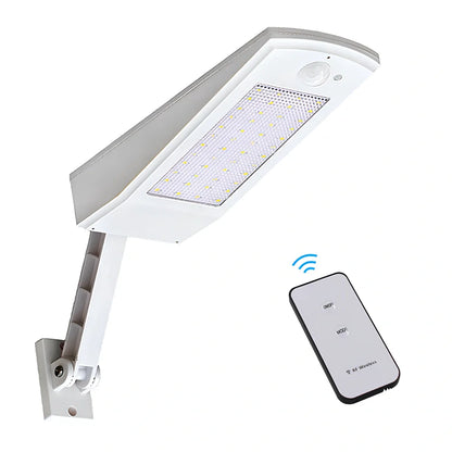 Adjustable solar light with motion sensor showing black or white finish options