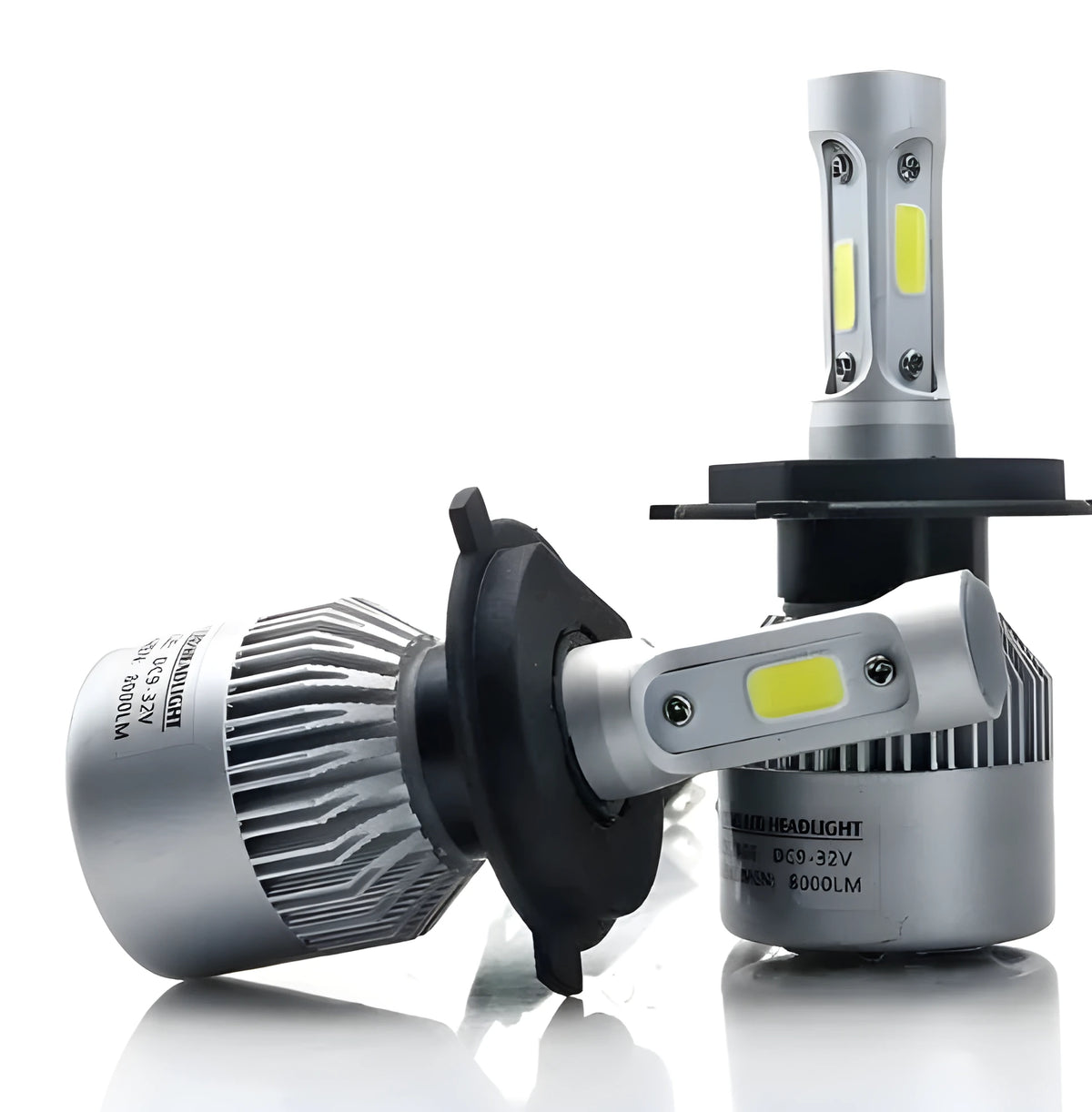 S2 car LED headlight bulbs with COB chip, 6500K white light, 8000LM, cooling fan and aviation aluminium 6063