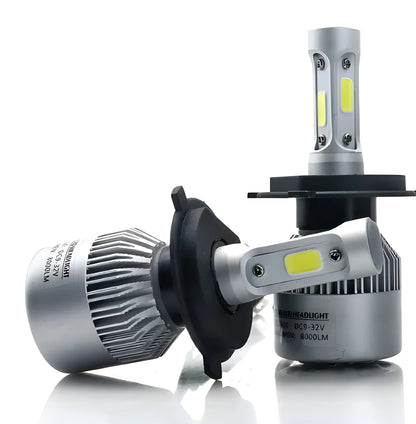 S2 car LED headlight bulbs with COB chip, 6500K white light, 8000LM, cooling fan and aviation aluminium 6063