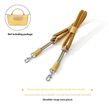 Braided rope shoulder strap with alloy hardware in silver or gold finish options