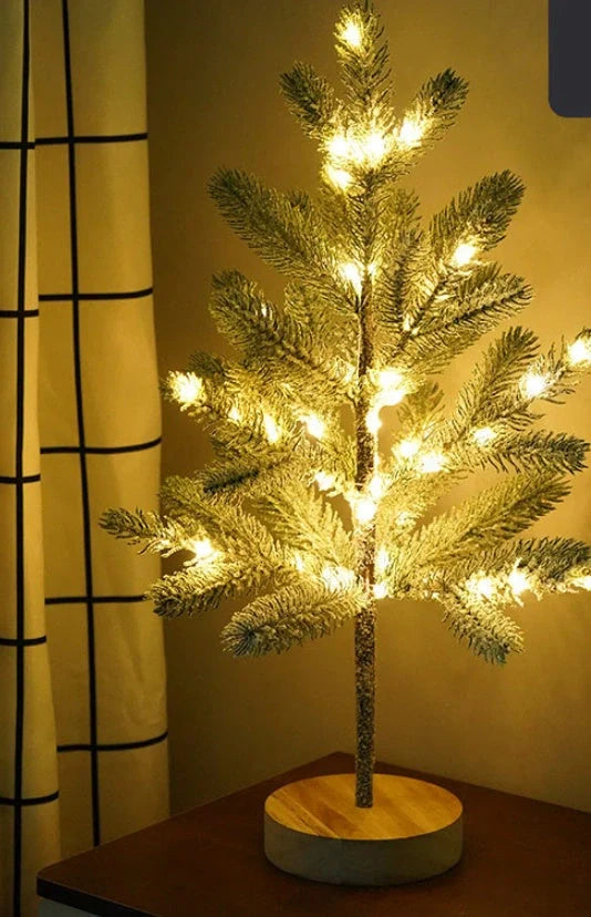 LED PineTree Lamp with warm white lights and snow-covered branches for Christmas decor