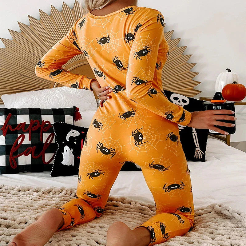 Spooktacular Halloween jumpsuit with unique printed design and relaxed, comfortable fit