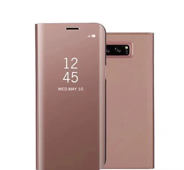 Samsung Galaxy Note20 phone case with detachable stand in mirrored rose gold finish.
