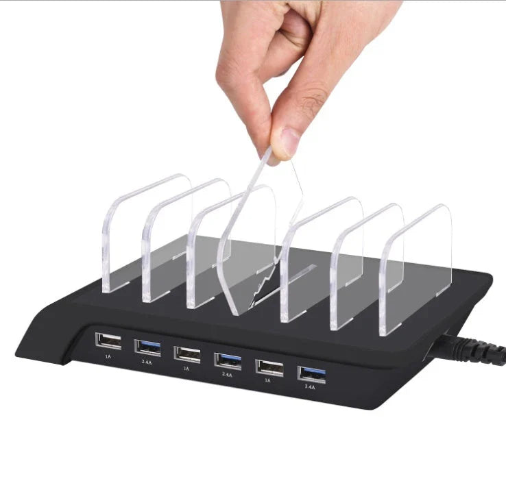 6-port USB charging hub with sleek, space-saving design and intelligent fast charging technology