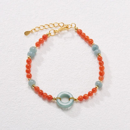 Natural South Red agate bracelet with adjustable buckle and auspicious patterns.