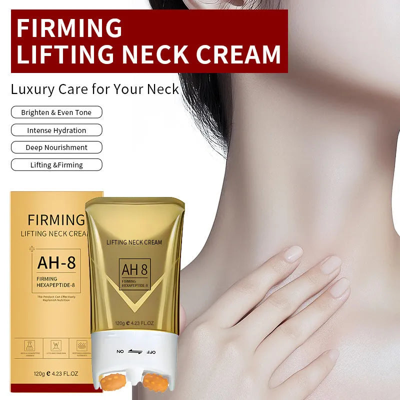 Neck cream with roller applicator specifically designed for neck area care and moisturising, providing a 120g firming treatment in roller neck cream format with dimensions of 8.8cm by 3.5cm by 16.5cm for targeted application.