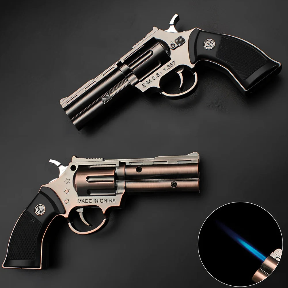 Windproof metal lighter with black finish measuring 8.5cm length with direct flame ignition