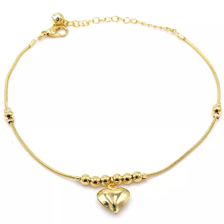 Gothic gold color heart pendant anklet with ball beads for women