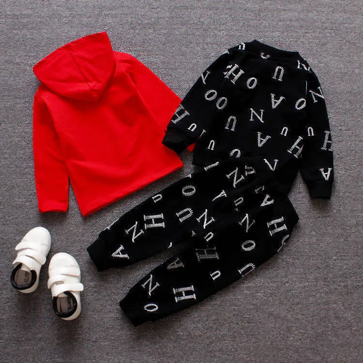 Children's long sleeve two-piece clothing set in red or white, polyester vinylon blend, sizes 80cm to 100cm
