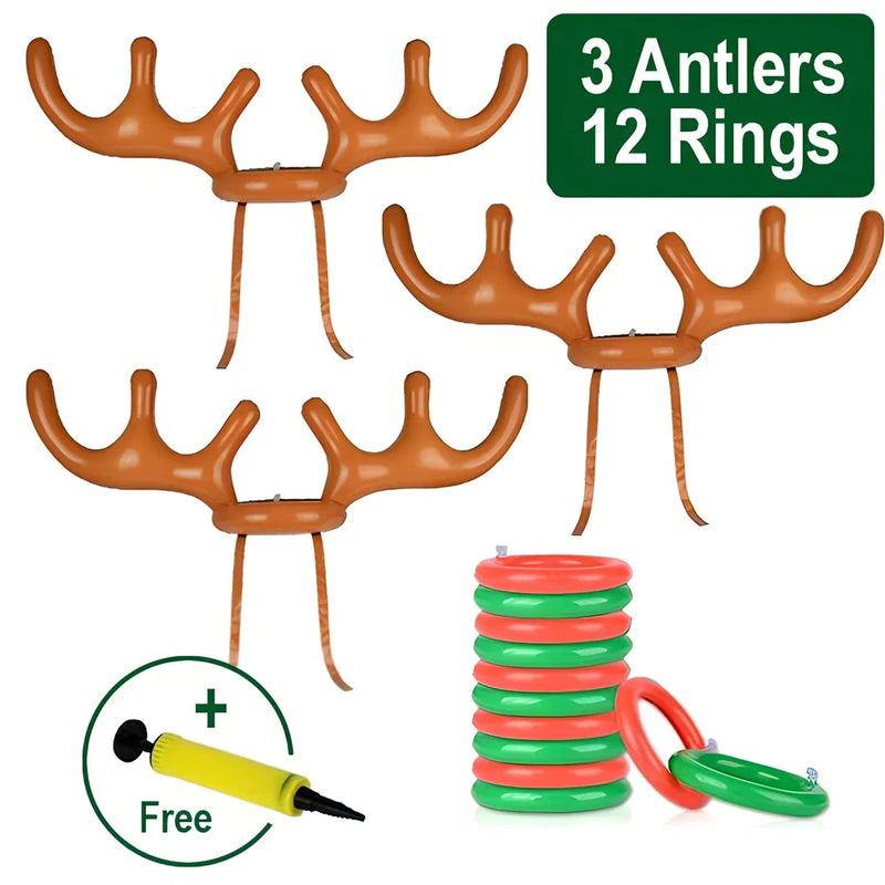 Christmas inflatable reindeer antler hat ring toss game with 80cm antlers and 20cm throwing rings for family entertainment during holiday gatherings