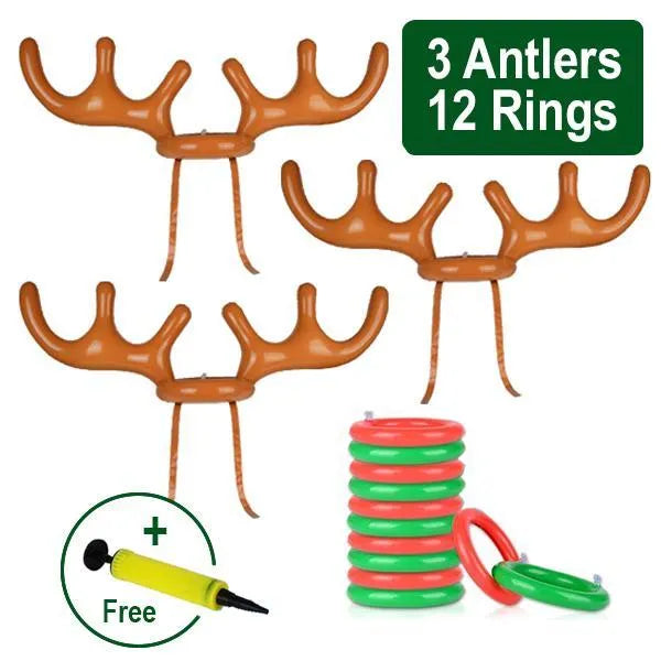 Inflatable Christmas reindeer antler hat ring toss game with 80cm antlers and red and green throwing circles