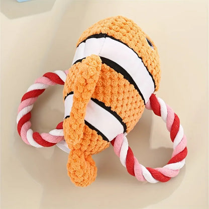 Turtle-shaped plush dog toy with knotted rope core in green colour
