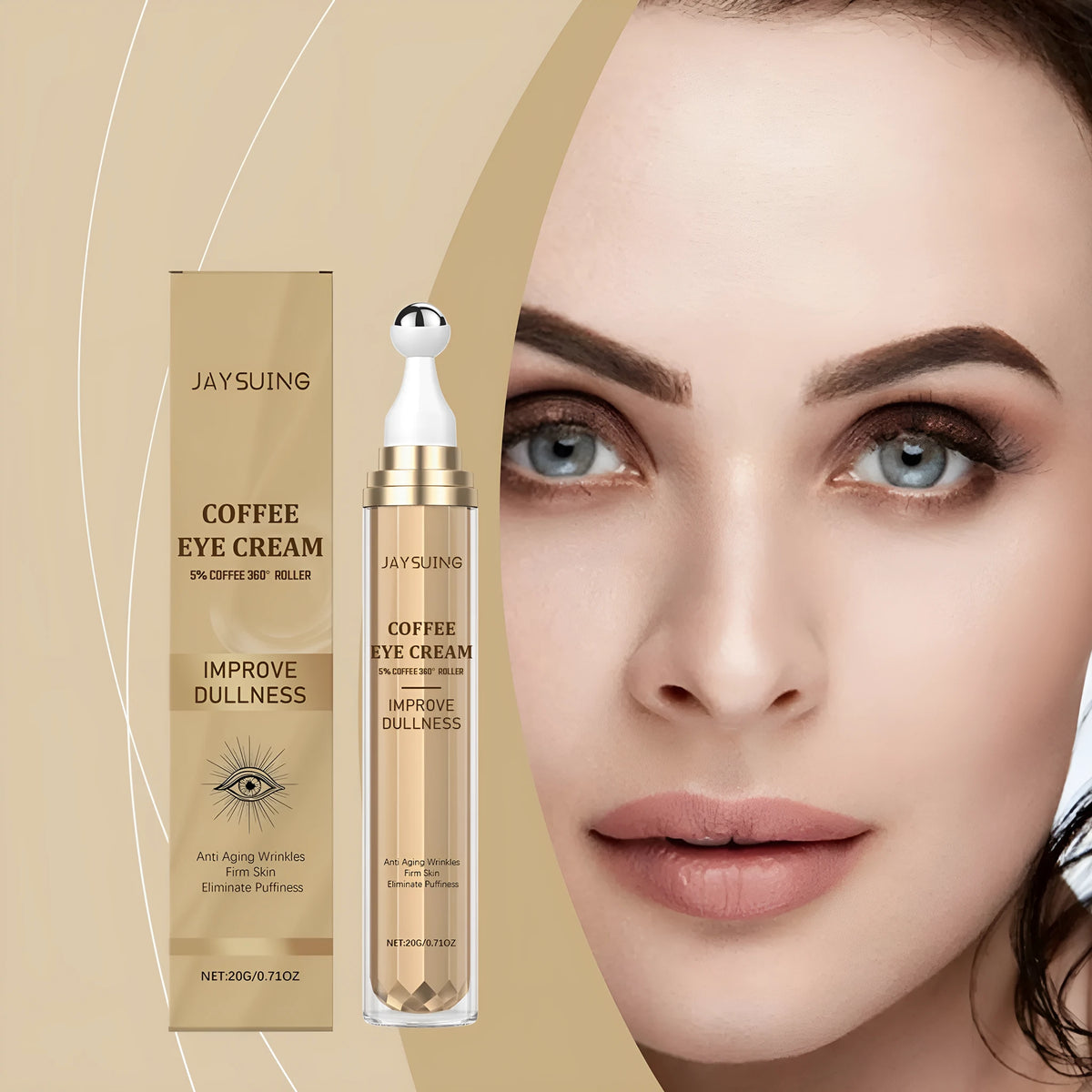 20g jar of Caffeine Firming Eye Cream for under-eye skincare application.