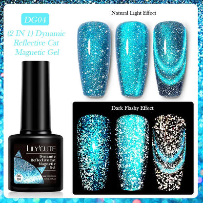 Diamond In The Debris Cat Eye Series UV Gel Polish bottles in six colours with glitter and fragments