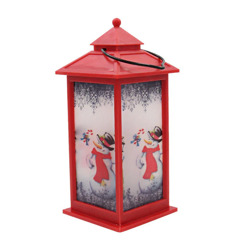 Festive LED Christmas lanterns with Santa Claus, snowman, and other holiday-themed designs