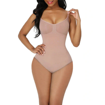 Nylon slimming corset in skin color, black, or brown for waist girdling and hip lifting