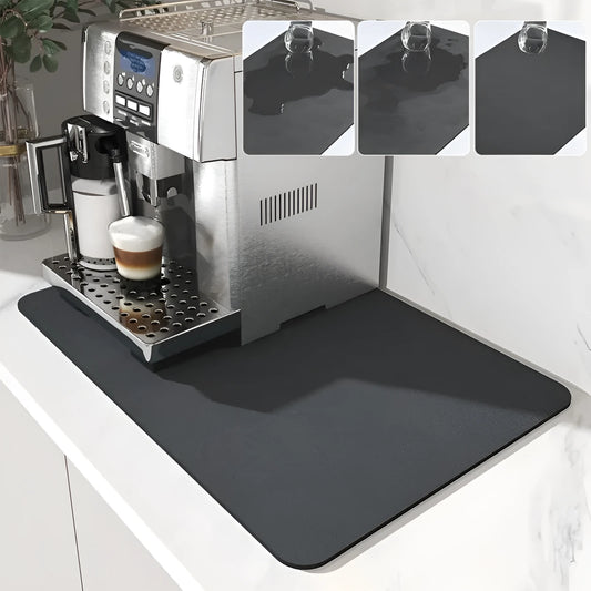 Black square kitchen drain pad with PU leather surface and rubber anti-slip backing