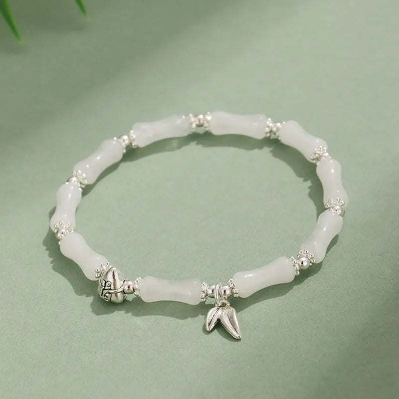 Green Aventurine bamboo pattern bracelet with strawberry quartz and jade beads, electroplated women's jewellery