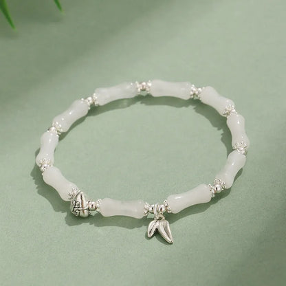 Green Aventurine bamboo pattern bracelet with strawberry quartz and jade beads, electroplated women's jewellery