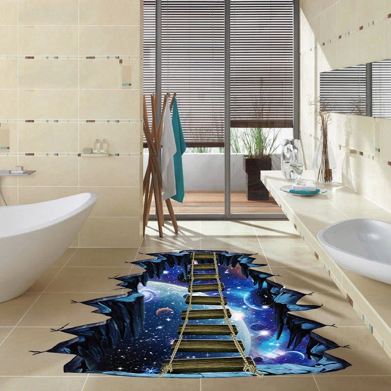 Vibrant 3D wall decal with a cosmic universe and suspension bridge design, perfect for home decor and customization