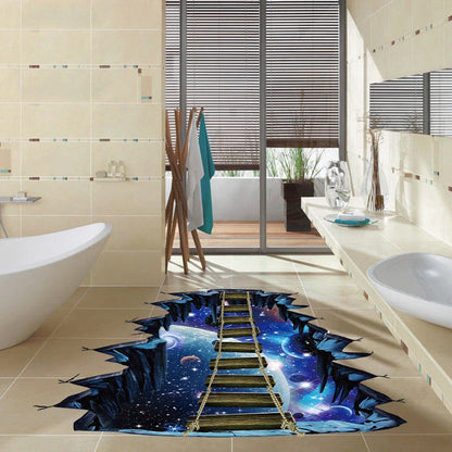 Vibrant 3D wall decal with a cosmic universe and suspension bridge design, perfect for home decor and customization