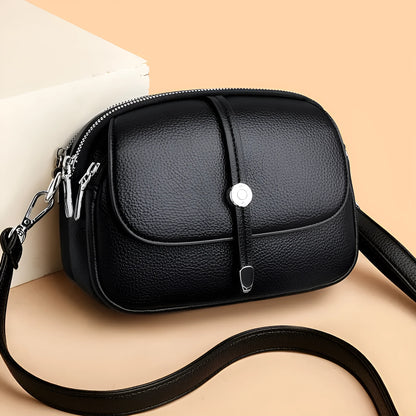 City Simple women's oval-shaped soft PU crossbody shoulder bag in black, khaki, or dark brown