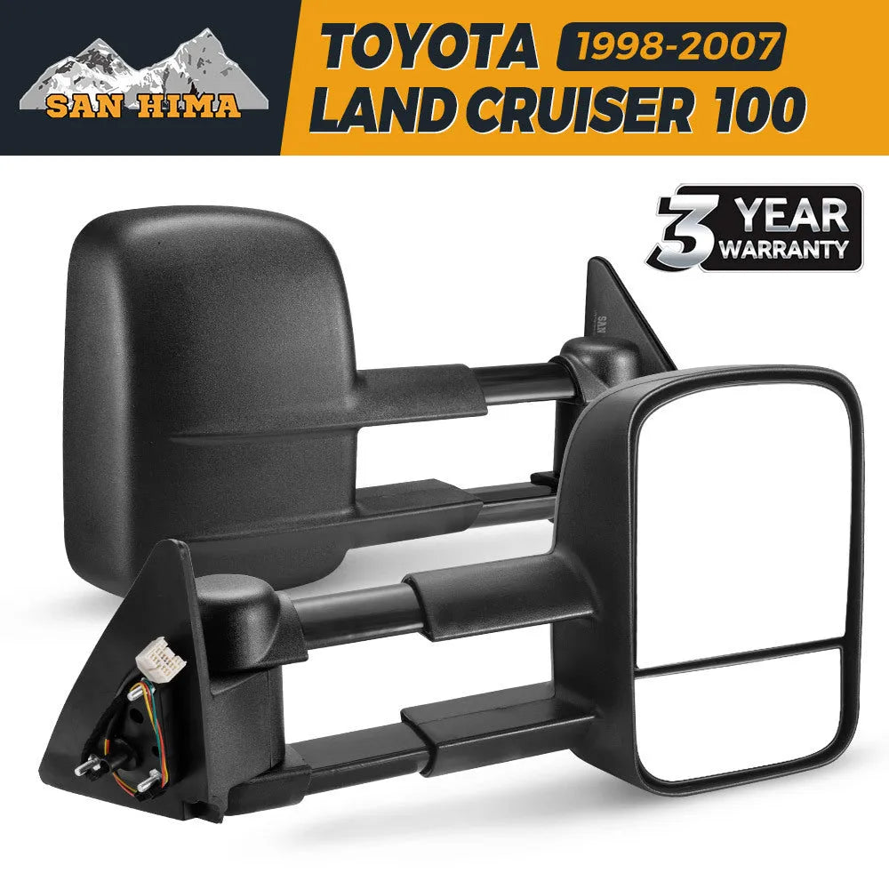 Black foldable rearview mirror trailer kit for Toyota Land Cruiser 100 series vehicles