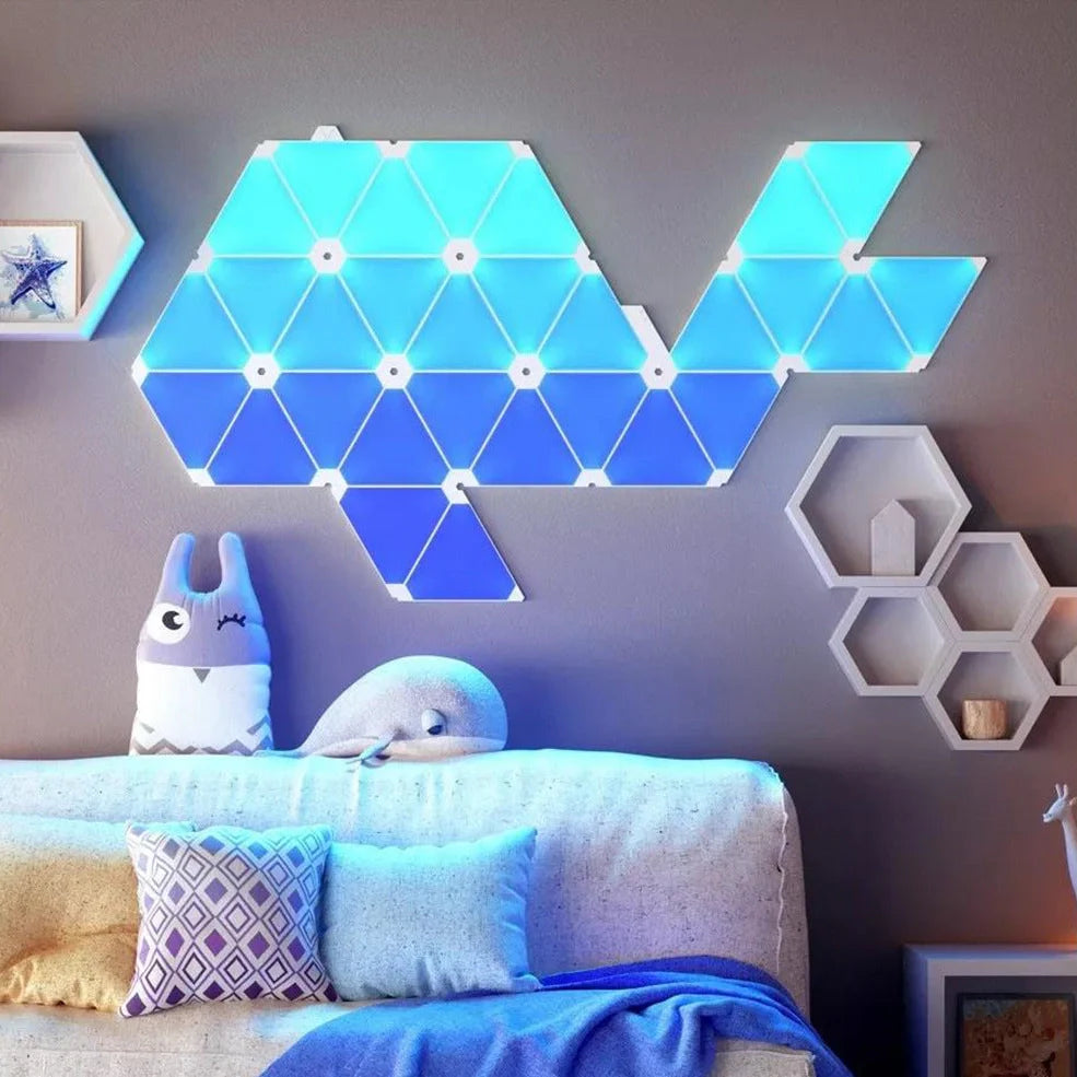 Nine square LED panels arranged in grid with colourful illumination, voice control and music synchronisation features