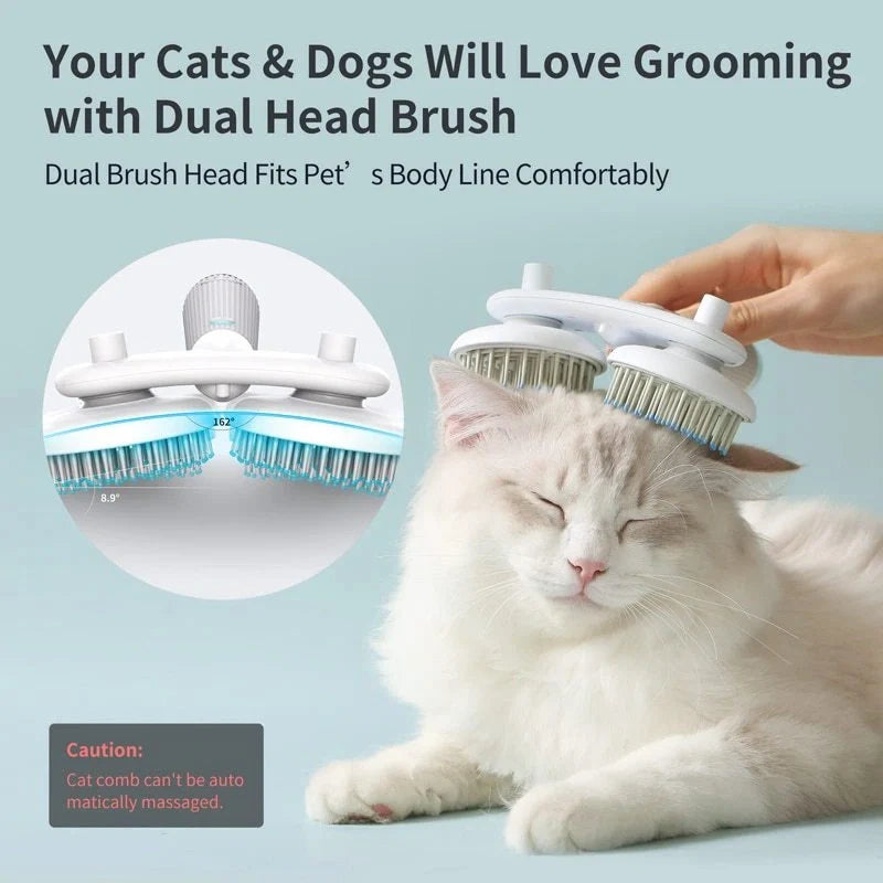 Double-headed negative ion pet brush with self-cleaning feature in pink, blue, and grey