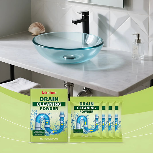 120g container of white drain cleaning powder for unblocking sinks and showers