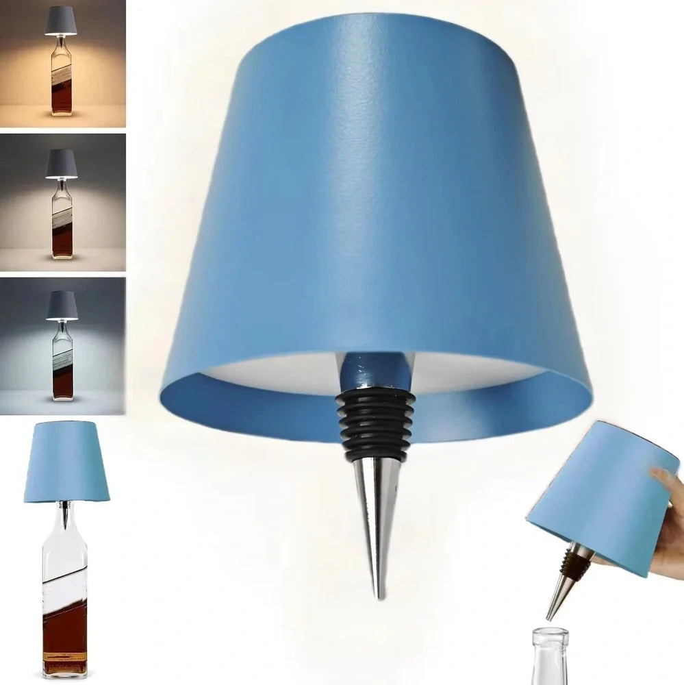 White cylindrical LED wine bottle table lamp with touch dimming and USB charging port
