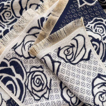 Imitation cashmere scarf with tassel fringe in grey, black, blue, or khaki colours measuring 185x65cm