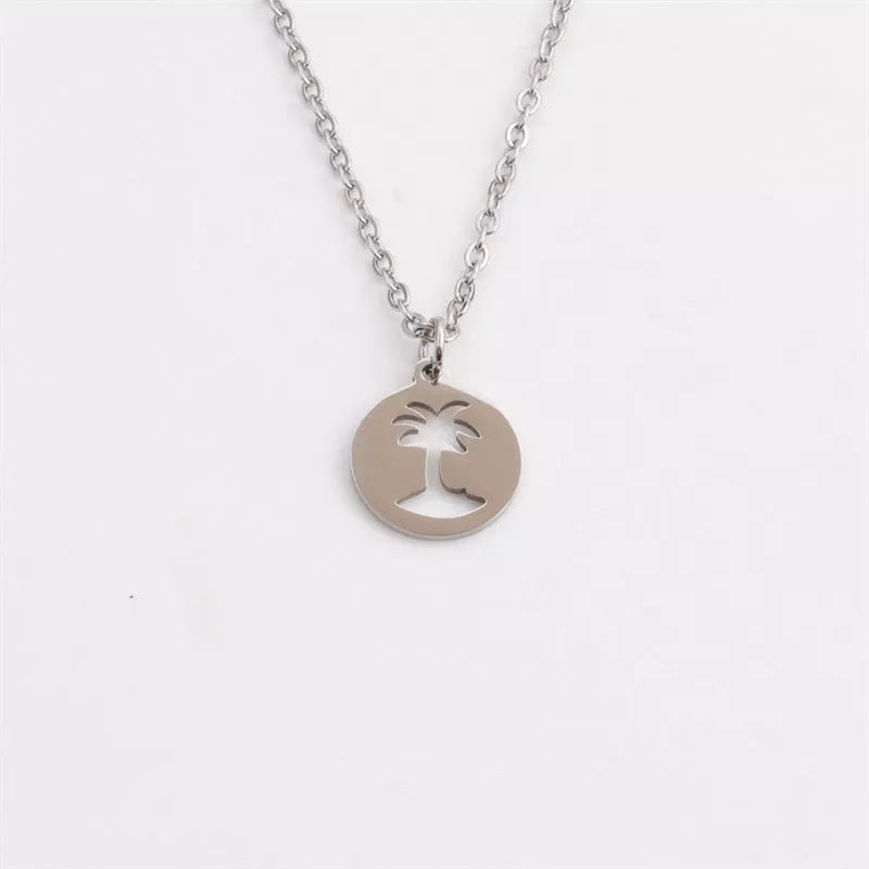 Men's titanium steel hollow coconut tree pendant necklace in gold and gray