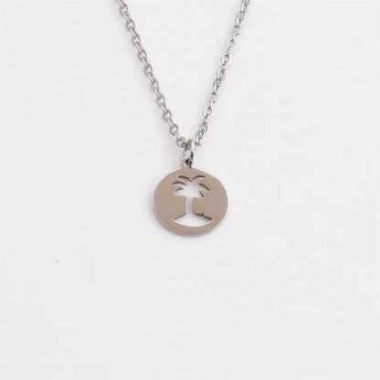 Men's titanium steel hollow coconut tree pendant necklace in gold and gray